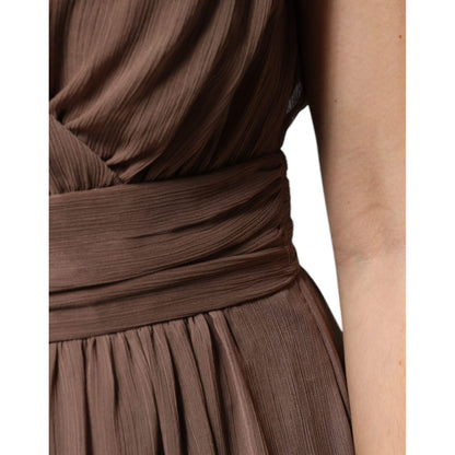 Peserico Brown Sleeveless Deep V-neck A-line Long Maxi Dress