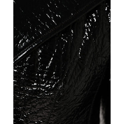 Dolce & Gabbana Black Leather Cropped Long Sleeve Coat Jacket