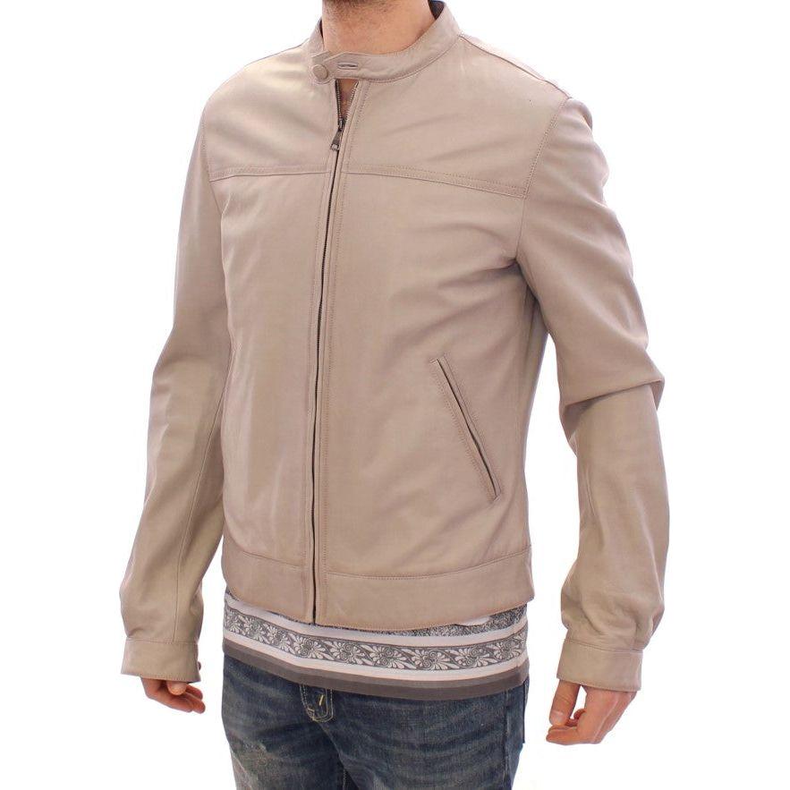 Dolce & Gabbana Beige Leather Jacket Biker Coat