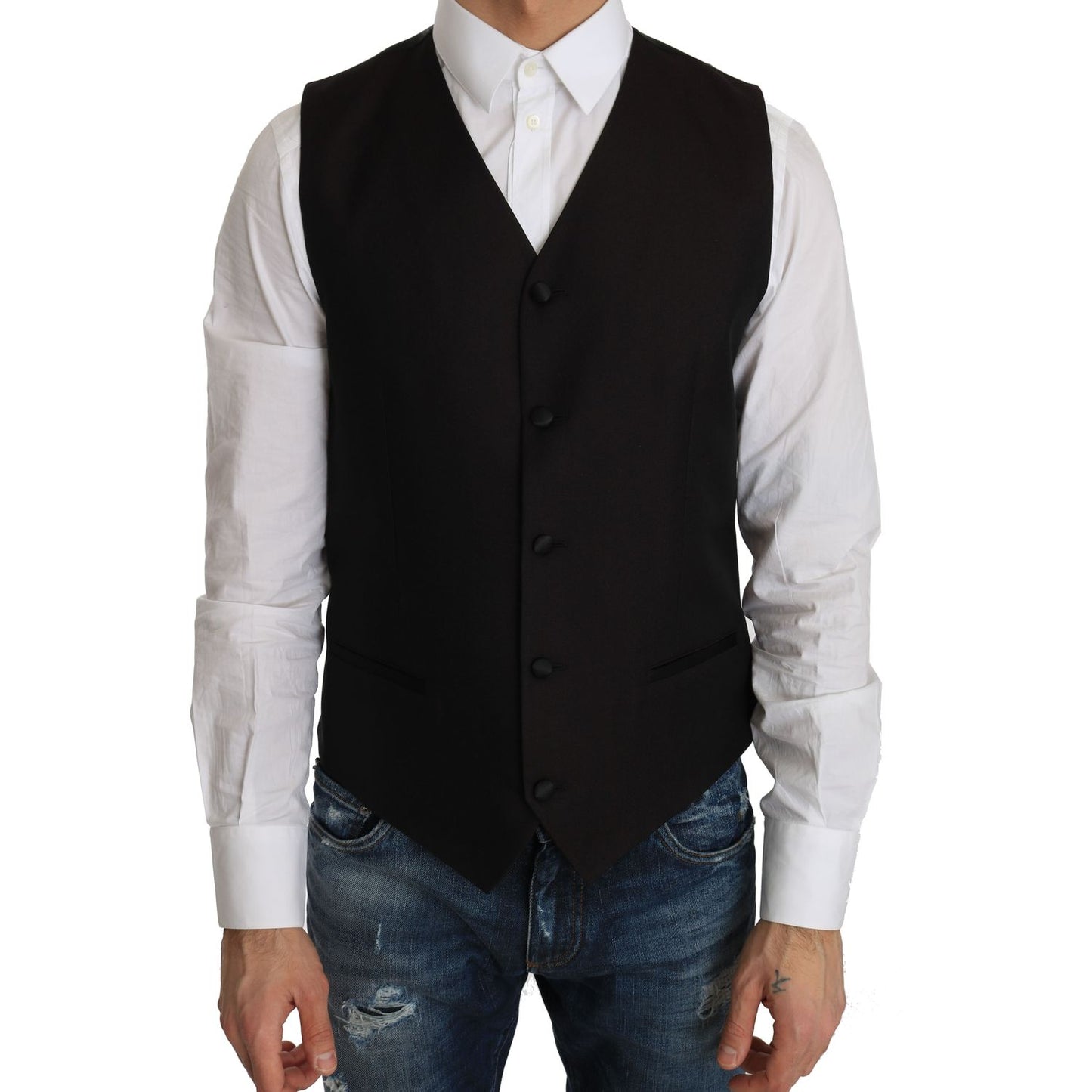 Dolce & Gabbana Elegant Black Silk Blend Formal Vest Dolce & Gabbana