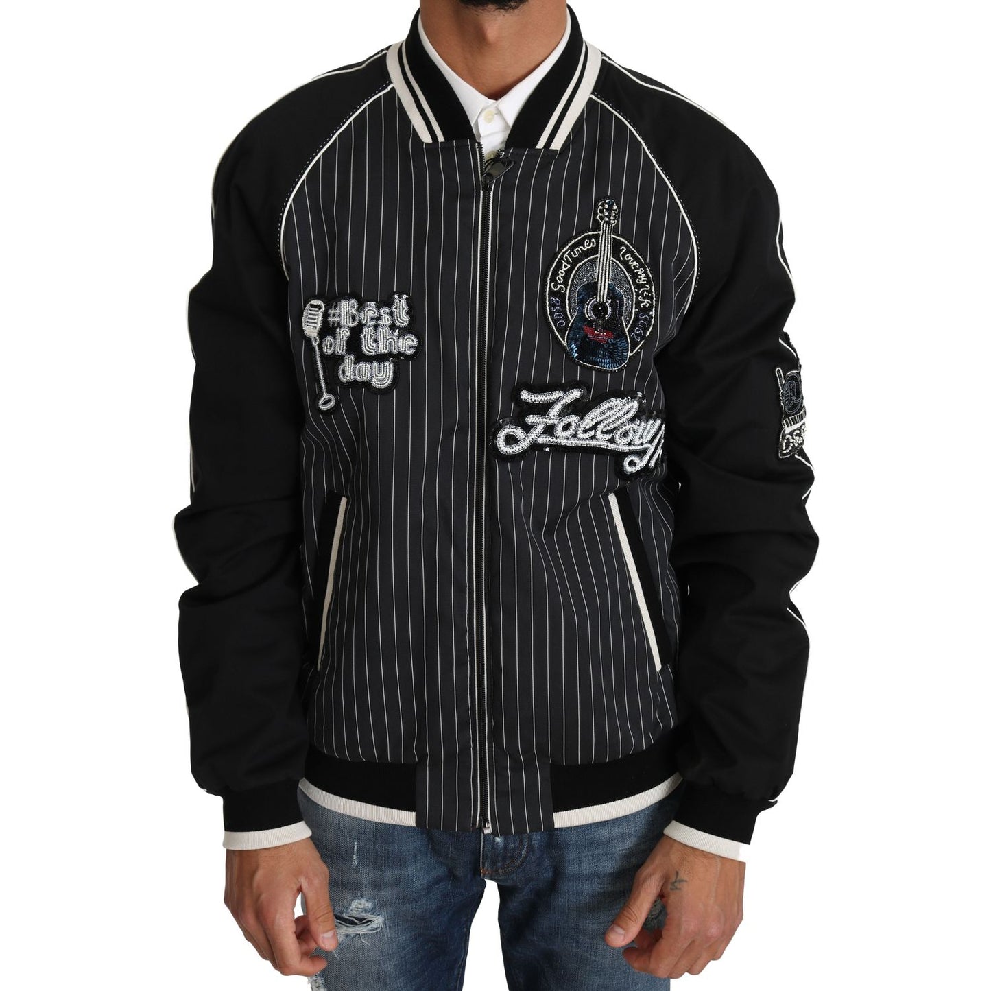 Dolce & Gabbana Black DD58 SG62 Sequined Beaded Jacket 10% Silk,1728,2% Elastan,67345645728,Black,Bombers - Jackets & Coats - Clothing,Clothing,Dolce & Gabbana,IT52 | XL,Jackets & Coats - Clothing,Jackets - Men - Clothing,Material: 88% Cotton,Men,Men - Cl