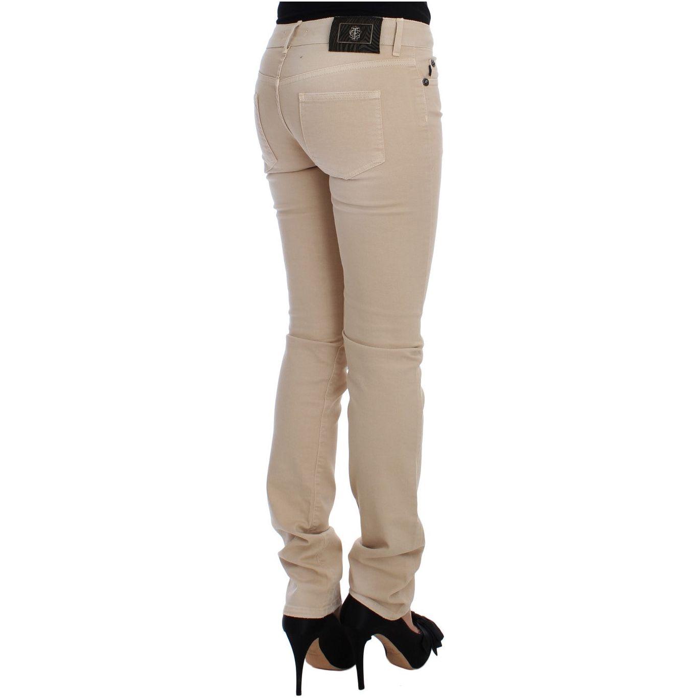 بنطلون جينز كافالي بقصّة Slim Fit من القطن باللون البيج