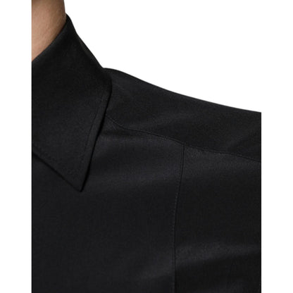 Dolce & Gabbana Black Silk Long Sleeves GOLD Dress Shirt