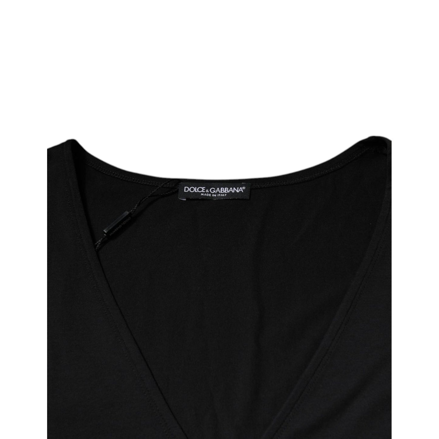 Dolce & Gabbana Black Cotton V-neck Short Sleeves T-shirt