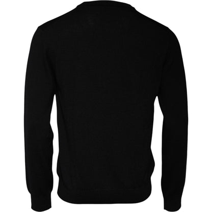 Dolce & Gabbana Black Logo Wool Crew Neck Pullover Sweater