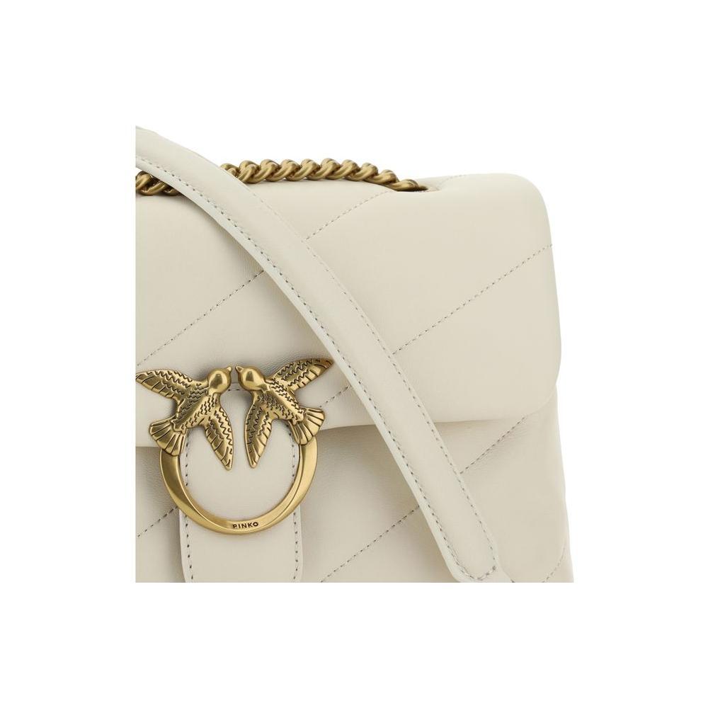 PINKO White Calf Leather Bos Taurus Shoulder Bag