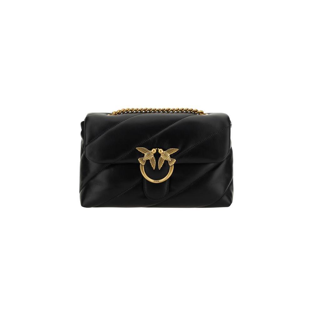PINKO Black Calf Leather Bos Taurus Shoulder Bag