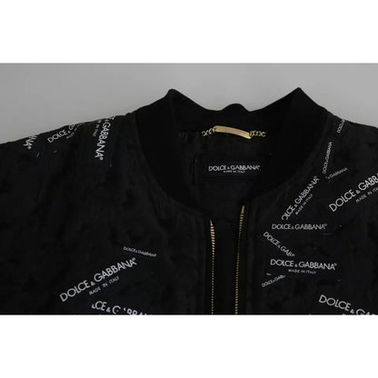 Dolce & Gabbana Black Logo Patch Brocade Bomber Full Zip Jacket
