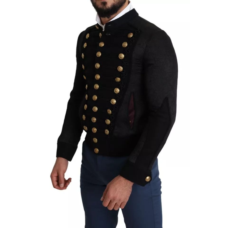 Dolce & Gabbana Black Button Embellished Military Jacket