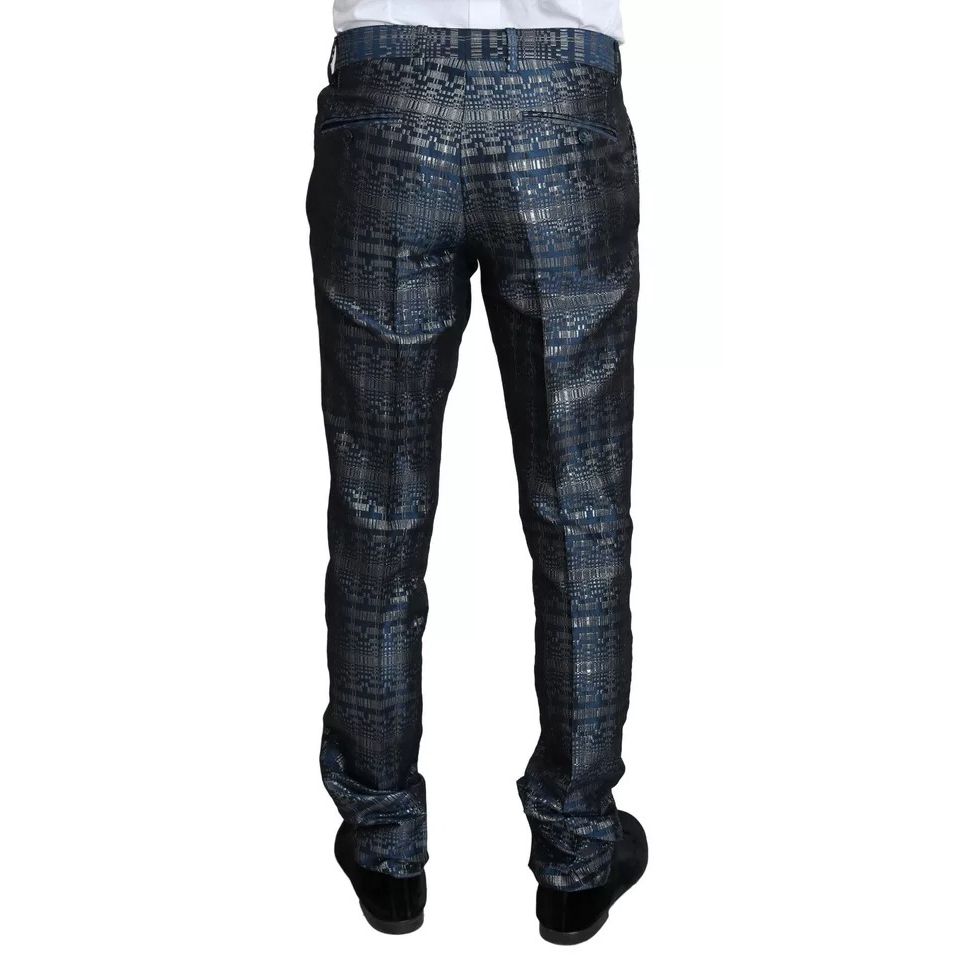 Dolce & Gabbana Blue Silver Shiny 2 Piece Slim GOLD Suit