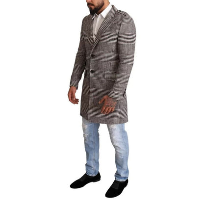 Dolce & Gabbana Gray Check Plaid Long Trench Coat Jacket