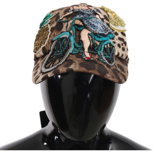 Dolce & Gabbana Brown Leopard Sequin Sicily Applique Baseball Hat