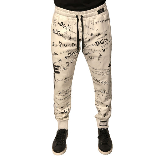 Dolce & Gabbana White Printed Cotton Jogger Sweatpants Pants