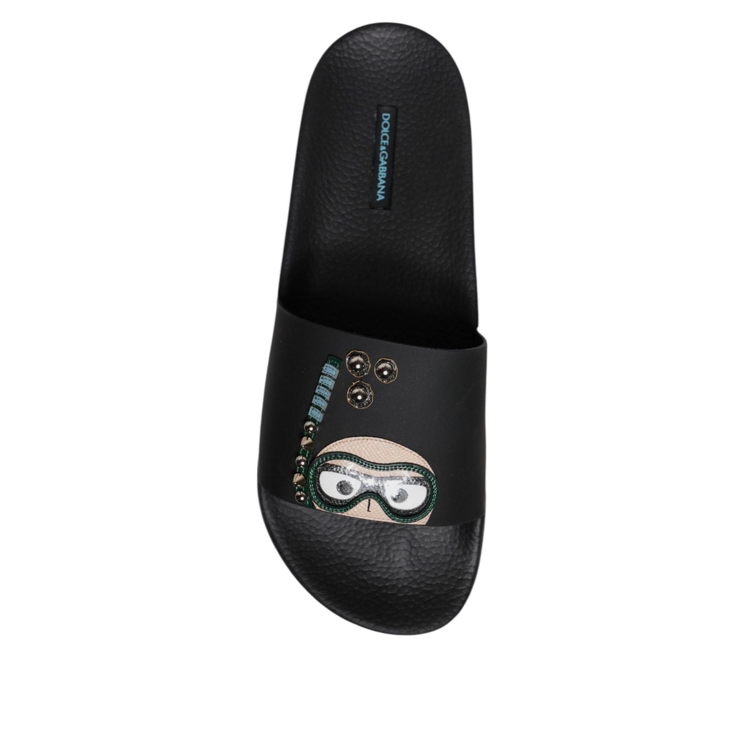 Dolce & Gabbana Black Divers Leather Flats Slides Sandals Beachwear Shoes