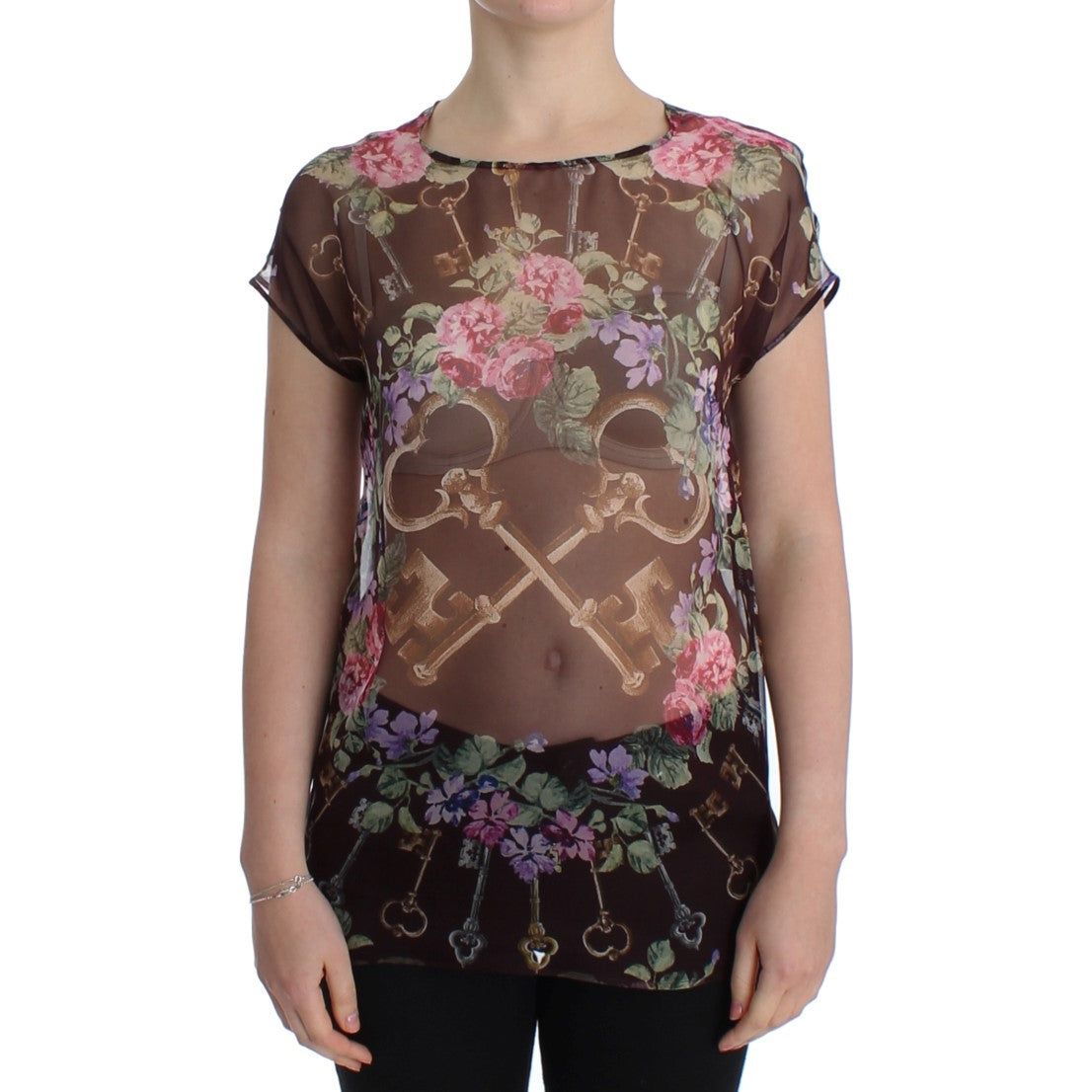 Dolce & Gabbana Elegant Floral Silk Blouse with Cap Sleeves Dolce & Gabbana