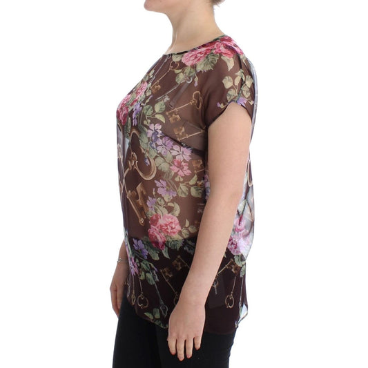 Dolce & Gabbana Elegant Floral Silk Blouse with Cap Sleeves Dolce & Gabbana