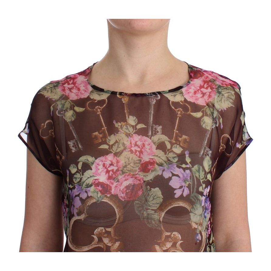 Dolce & Gabbana Elegant Floral Silk Blouse with Cap Sleeves Dolce & Gabbana