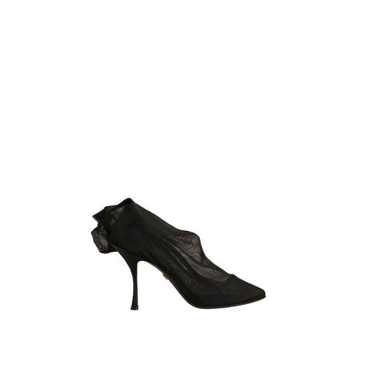 Dolce & Gabbana Black Silk Mesh Sock Style Heels Boots Shoes