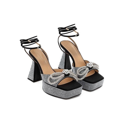 MACH & MACH Black Leather Stiletto Heel Sandals