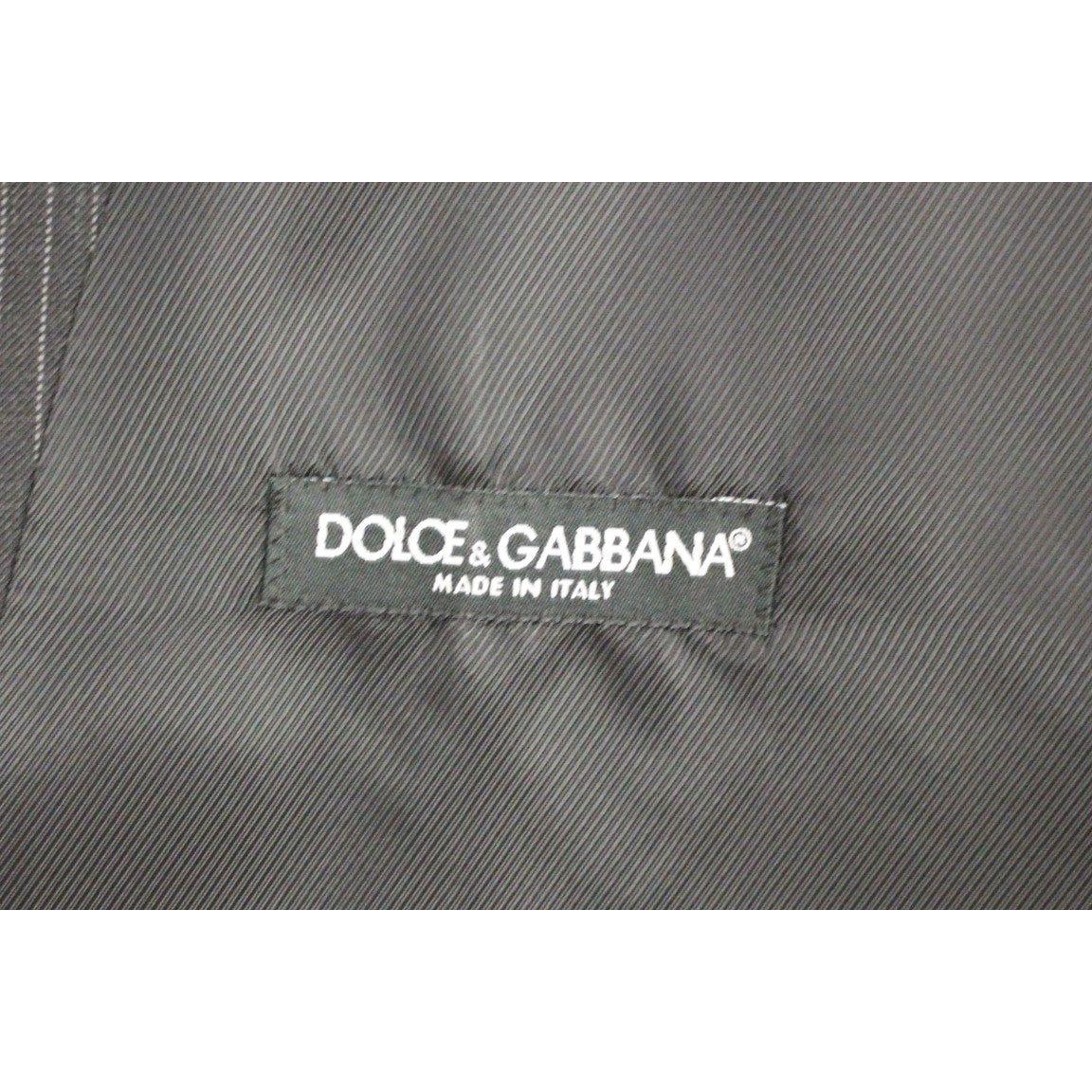 Dolce & Gabbana Gray Striped Wool Single Breasted Vest