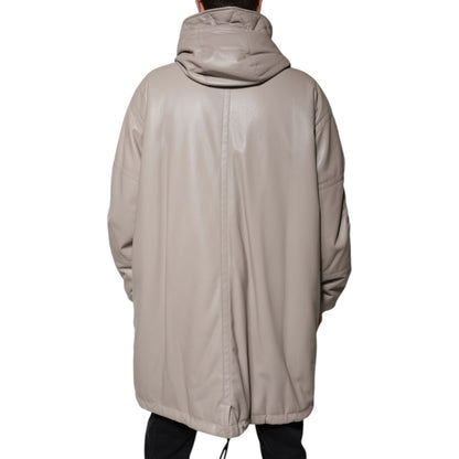 MSGM Beige Full Zip Hooded Long Sleeves Casual Coat Jacket