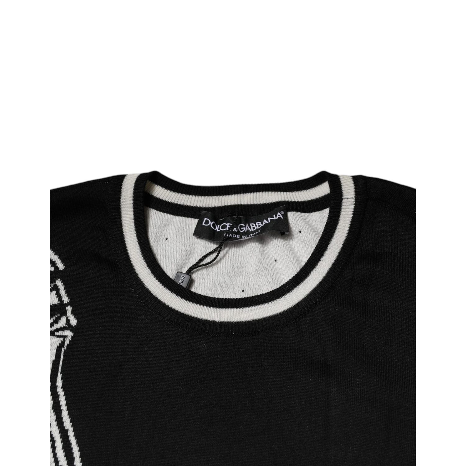Dolce & Gabbana Black White Guitar Silk Crew Neck Sweater