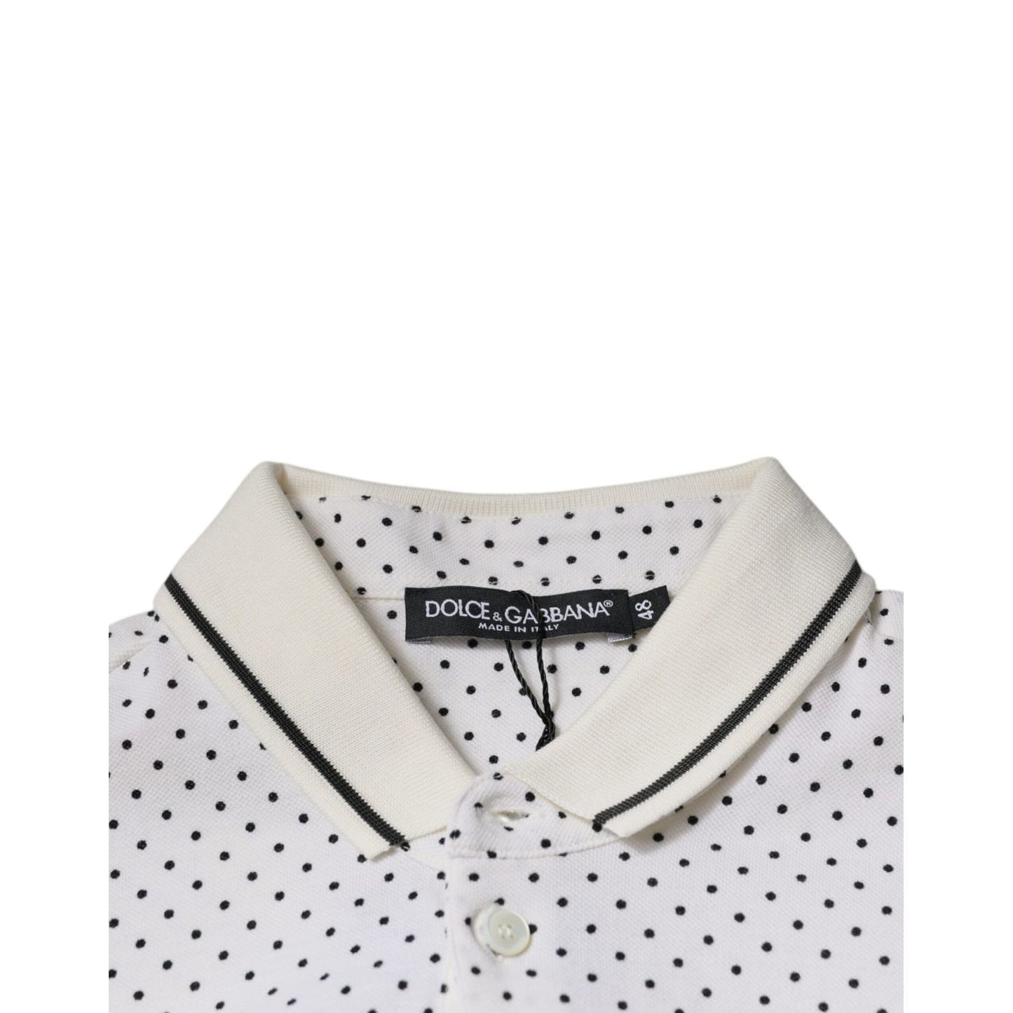 Dolce & Gabbana White Polka Dot Cotton Collared Polo T-shirt