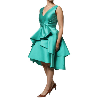 Alberta Ferretti Green Satin Polyester Sleeveless V-neck Layered Dress Alberta Ferretti