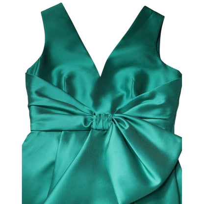 Alberta Ferretti Green Satin Polyester Sleeveless V-neck Layered Dress Alberta Ferretti