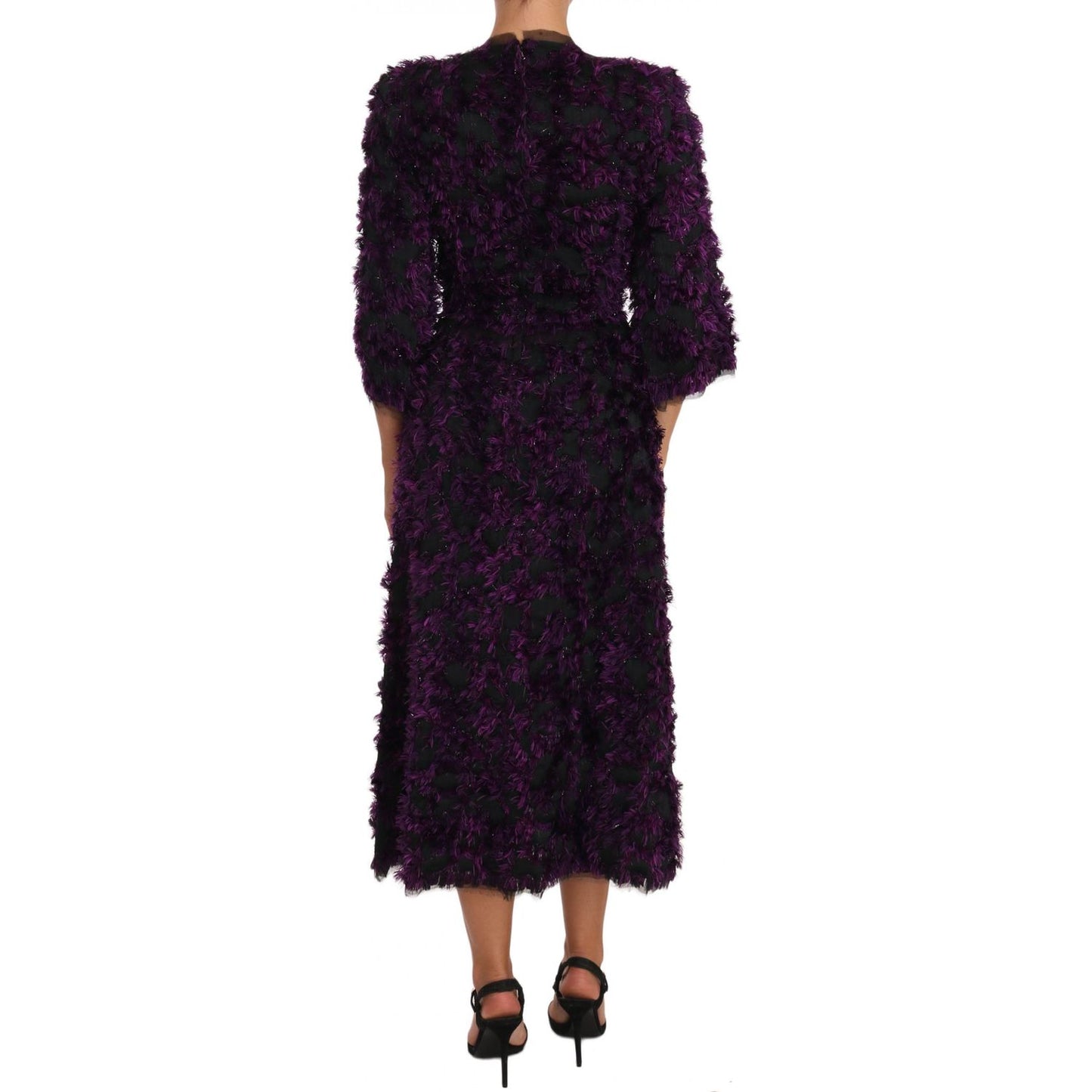 Dolce & Gabbana Elegant Fringe Sheath Dress in Purple & Black Dolce & Gabbana