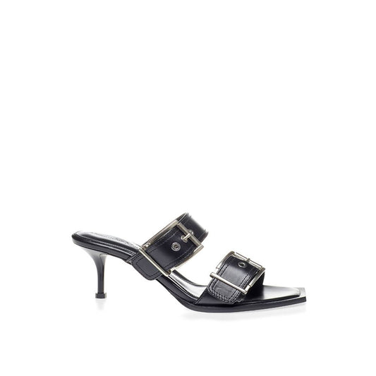 Alexander McQueen Elevate Your Steps in Timeless Black Leather Sandals Alexander McQueen Dark Slate Gray