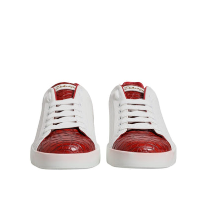 Dolce & Gabbana White Red Leather Portofino Men Sneaker Shoes