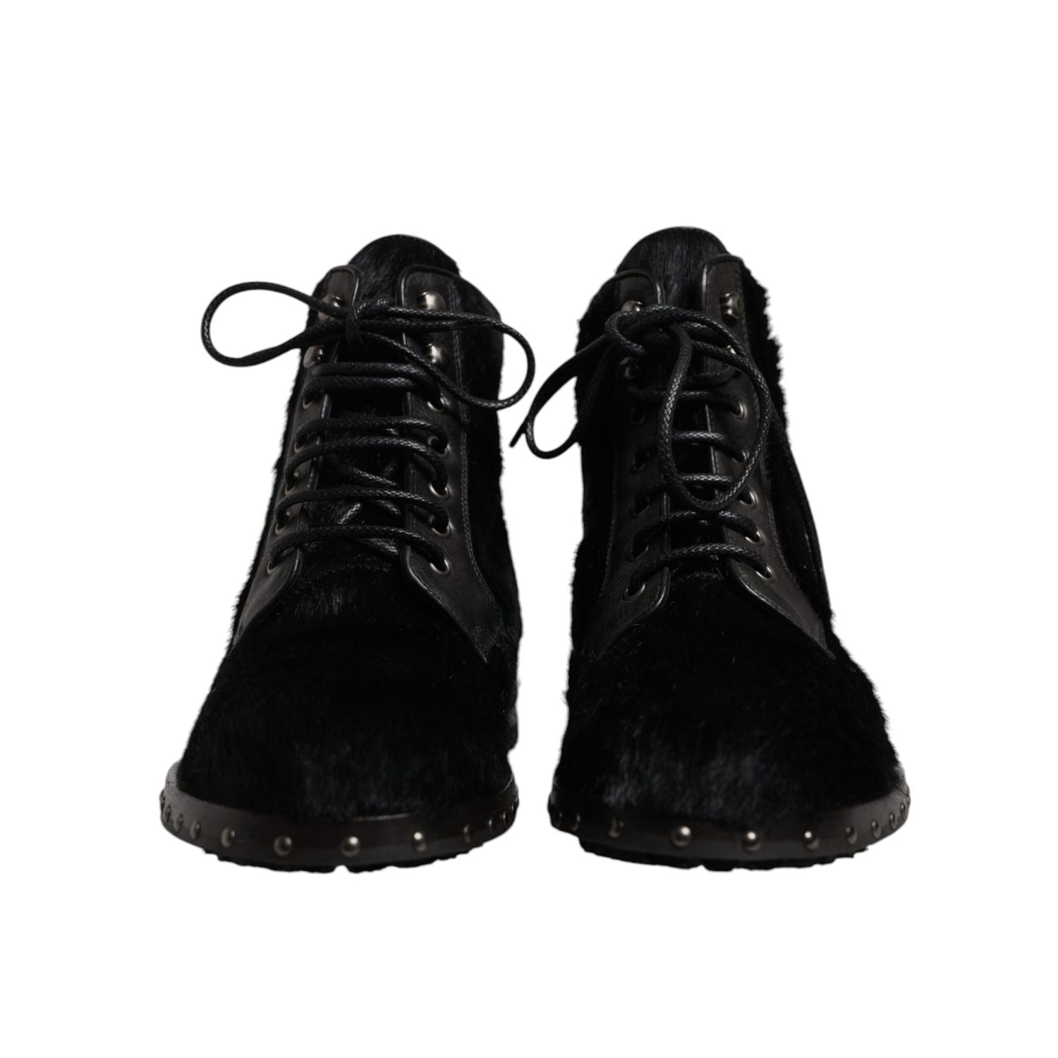 Dolce & Gabbana Black Pony Style Leather Mid Calf Boots Shoes