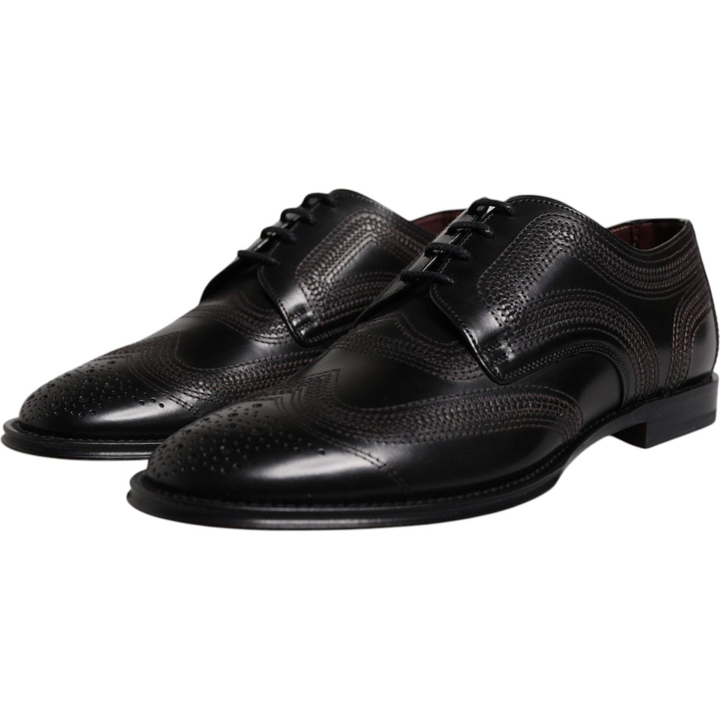 Dolce & Gabbana Black Embroidered Classic Leather Derby Dress Shoes