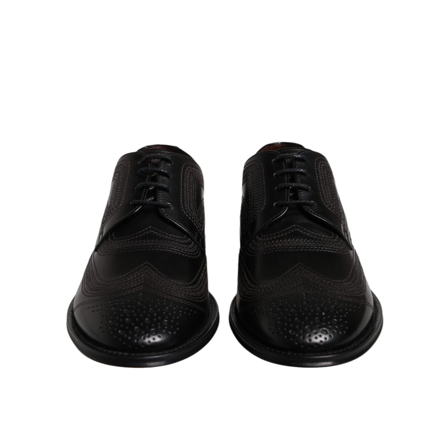 Dolce & Gabbana Black Embroidered Classic Leather Derby Dress Shoes
