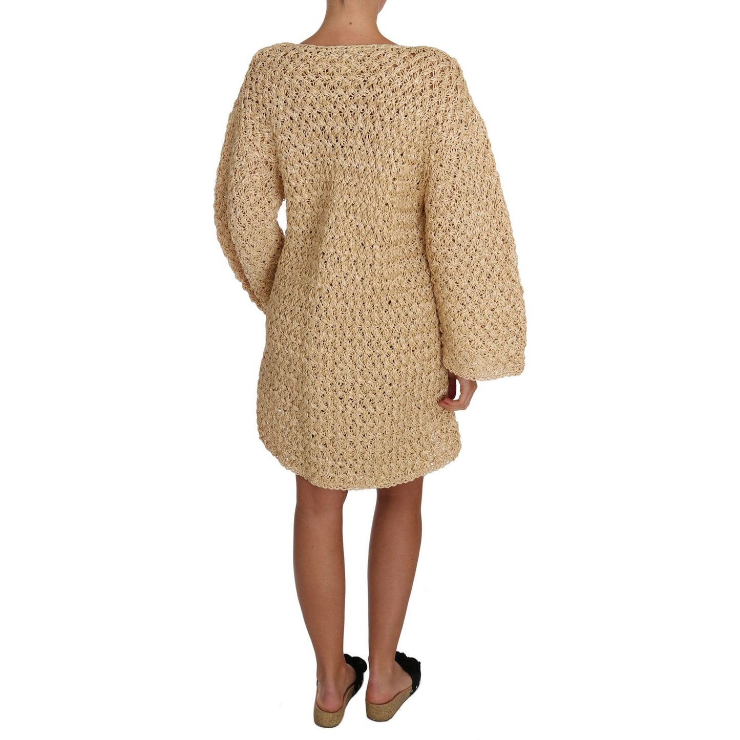 Dolce & Gabbana Chic Beige Crochet Knitted Raffia Cardigan Dolce & Gabbana