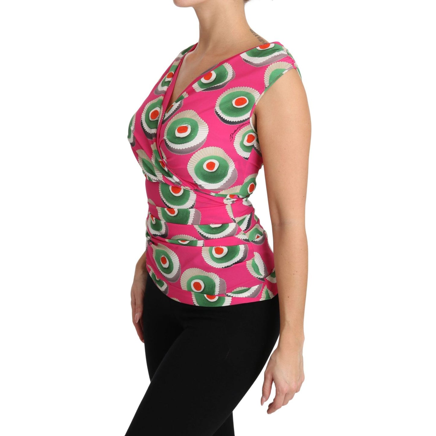 Dolce & Gabbana Pink Silk Stretch Sicilian Cake Top