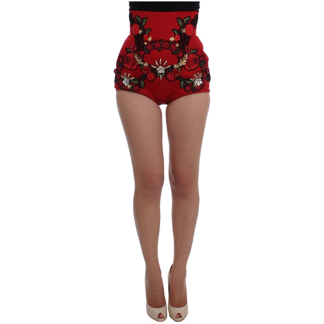 Dolce & Gabbana Ravishing Red Silk Embroidered Shorts Dolce & Gabbana