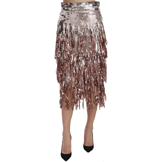 Dolce & Gabbana Sequin Embellished Fringe Midi Pencil Skirt 1728,67345645728,Clothing,Dolce & Gabbana,IT36 | XS,IT44|L,Material: 100% Nylon,Midi - Skirts - Clothing,New with tags,Silver,Skirts - Clothing,Skirts - Women - Clothing,Women,Women - Clothing