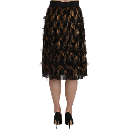 Dolce & Gabbana Elegant Gold Black Silk Blend High Waist Skirt Dolce & Gabbana