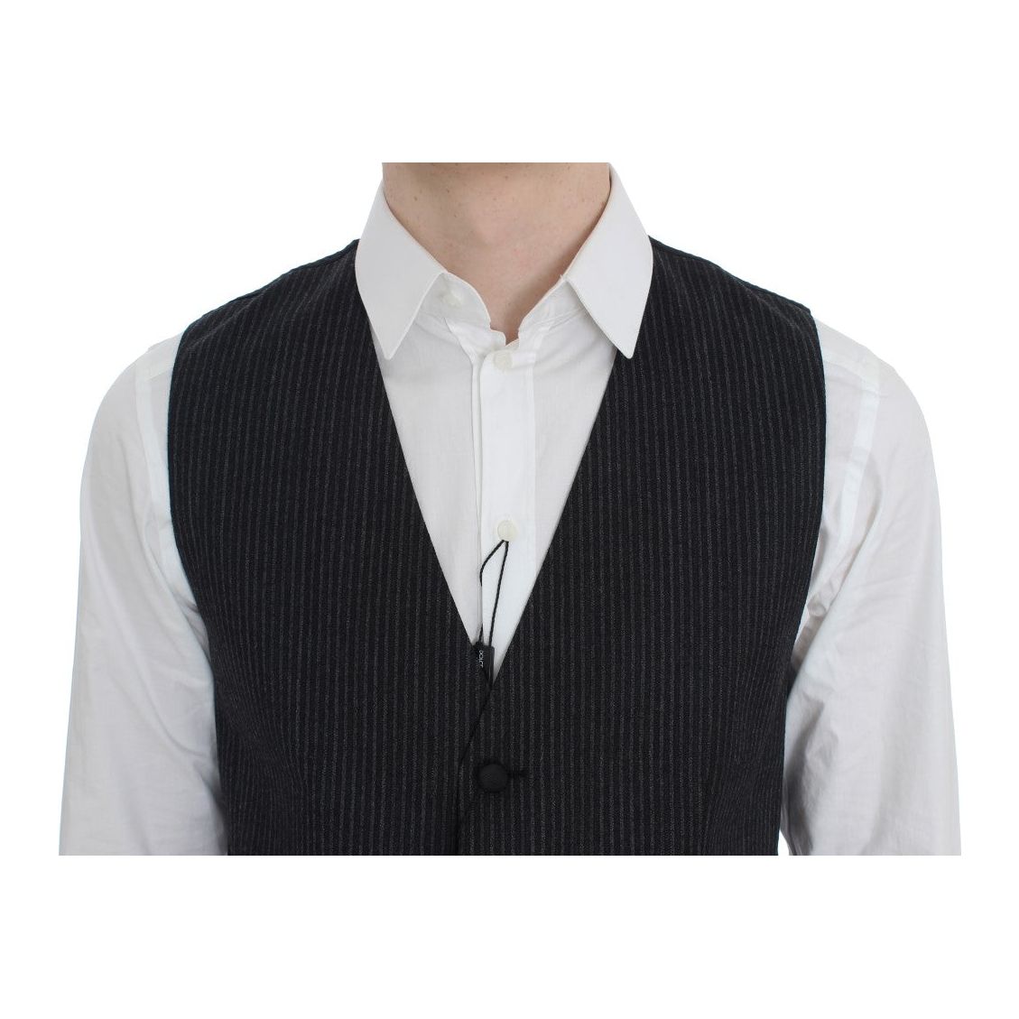 Elegant Gray Striped Wool Vest