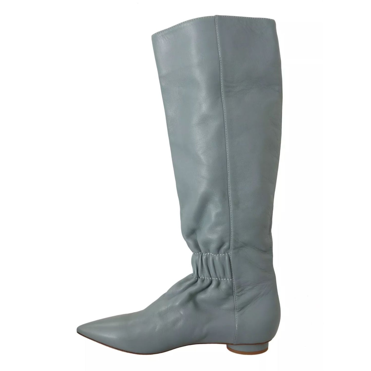Valentino Blue Leather Elastic Flats Pull On Knee High Boots Shoes Valentino