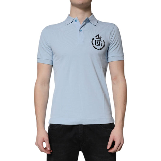 Dolce & Gabbana Sky Blue Cotton Crown Collared Polo T-shirt