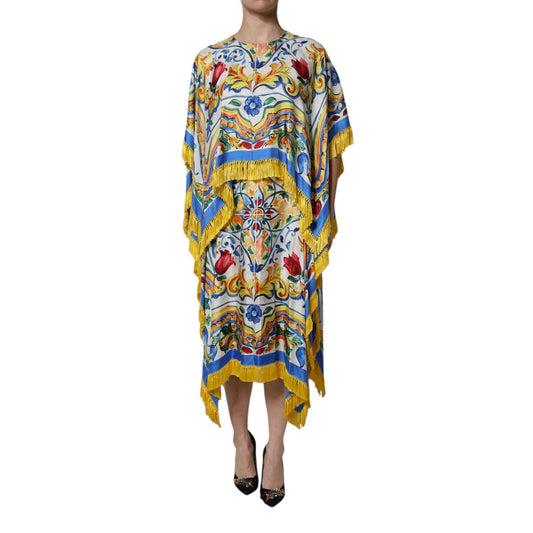 Dolce & Gabbana Multicolor Majolica Kaftan Short Sleeves Maxi Dress