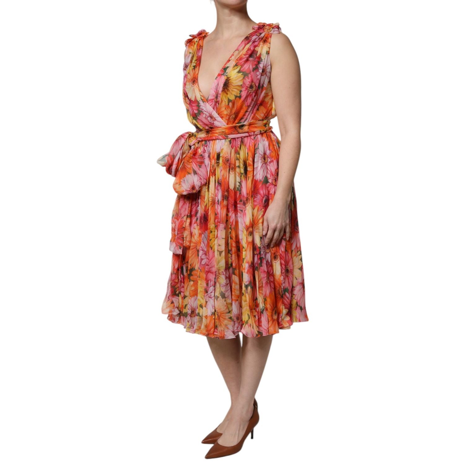 Dolce & Gabbana Multicolor Floral Silk V-neck Chiffon Dress