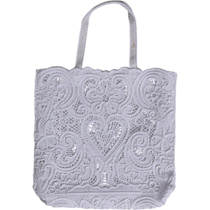 Dolce & Gabbana White Cordonetto Lace Beatrice Tote Shopping Bag