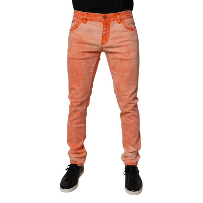 Dolce & Gabbana Orange Tie Dye Cotton Skinny Men Denim Jeans