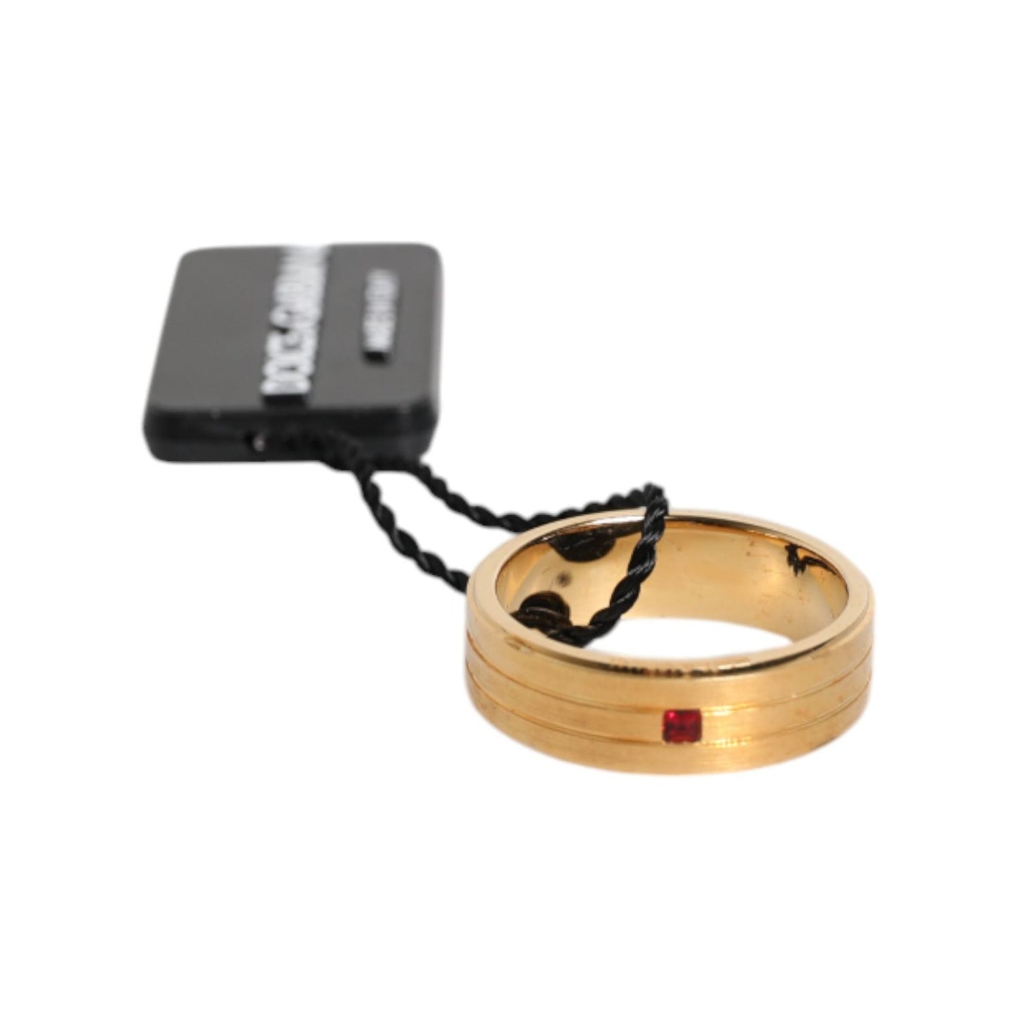 Dolce & Gabbana Gold Tone Brass Red Crystal DG Logo Ring