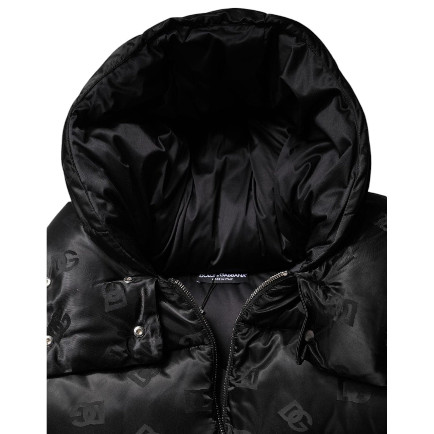 Dolce & Gabbana Black Padded Puffer Hooded Full Zip Cropped Jacket