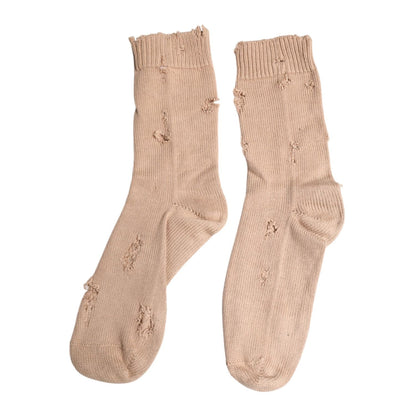 Dolce & Gabbana Beige Solid Stretch Mid Calf Men Socks